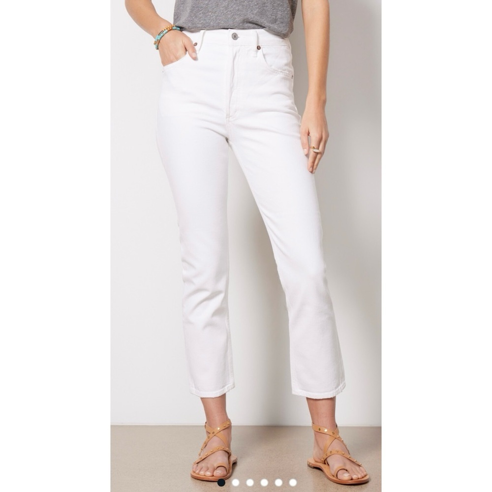 AGOLDE White Denim Riley Crop Jeans